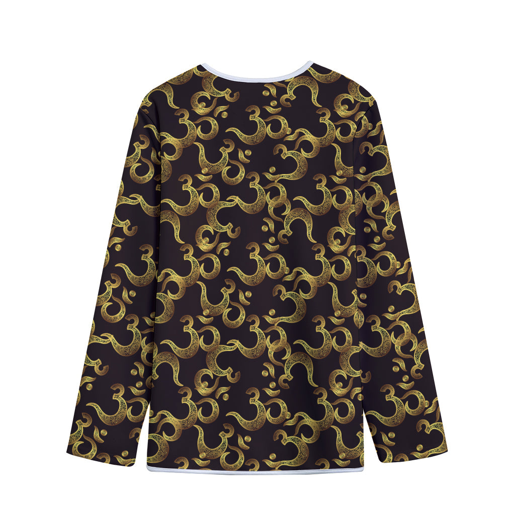 Gold Om Symbol Pattern Print Long Sleeve Short Coat
