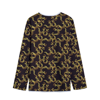 Gold Om Symbol Pattern Print Long Sleeve Short Coat