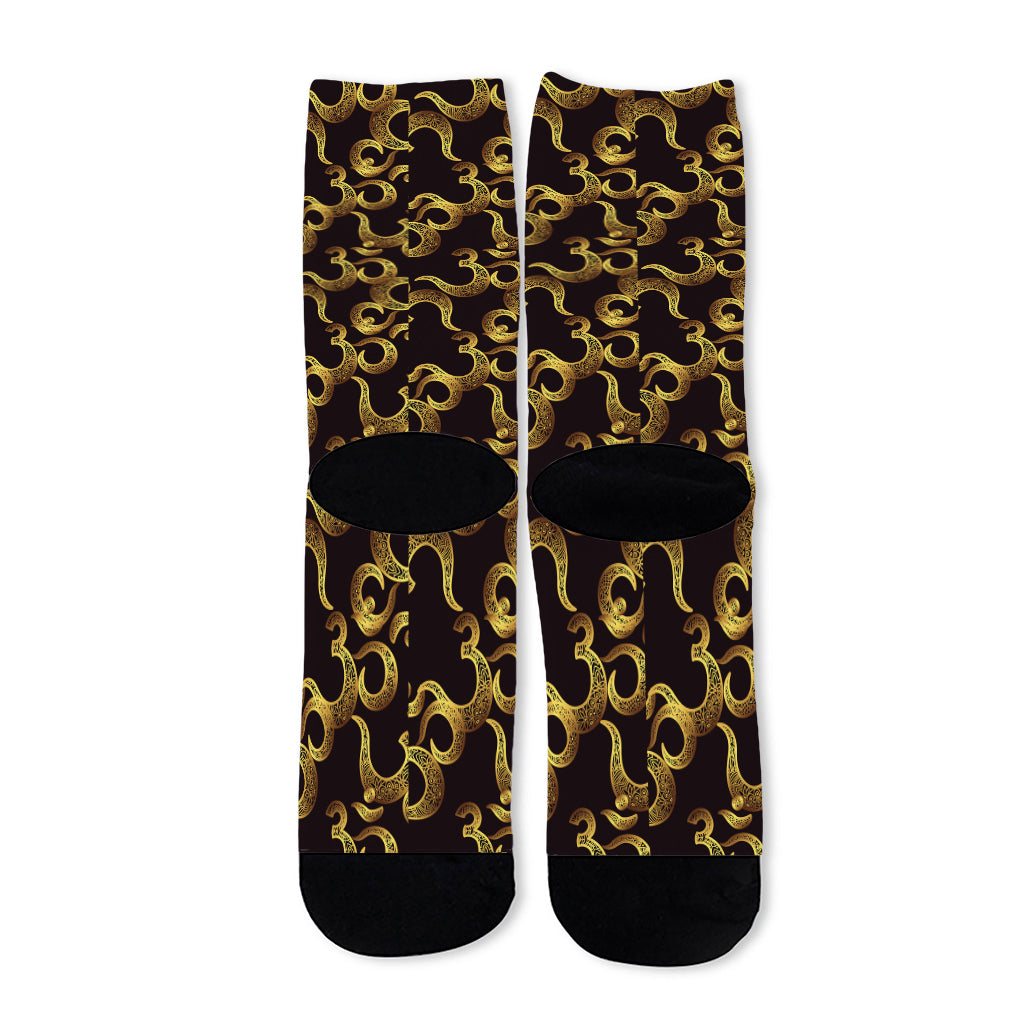 Gold Om Symbol Pattern Print Long Socks