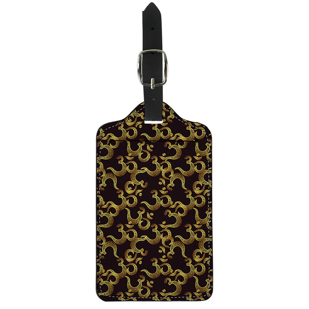 Gold Om Symbol Pattern Print Luggage Tag