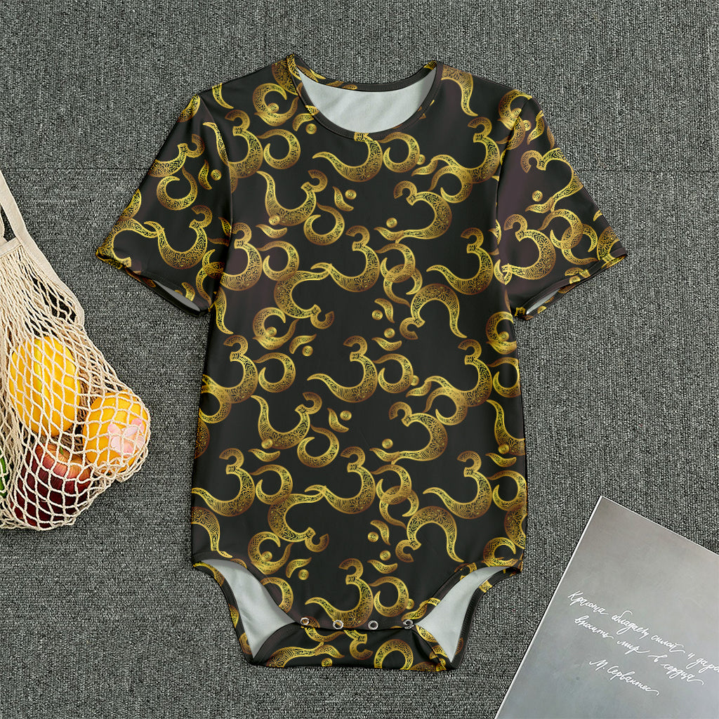 Gold Om Symbol Pattern Print Men's Bodysuit