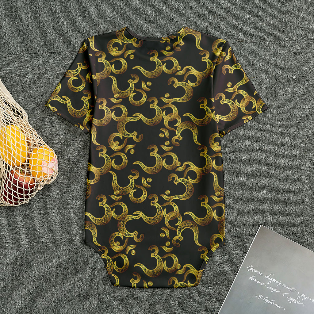 Gold Om Symbol Pattern Print Men's Bodysuit