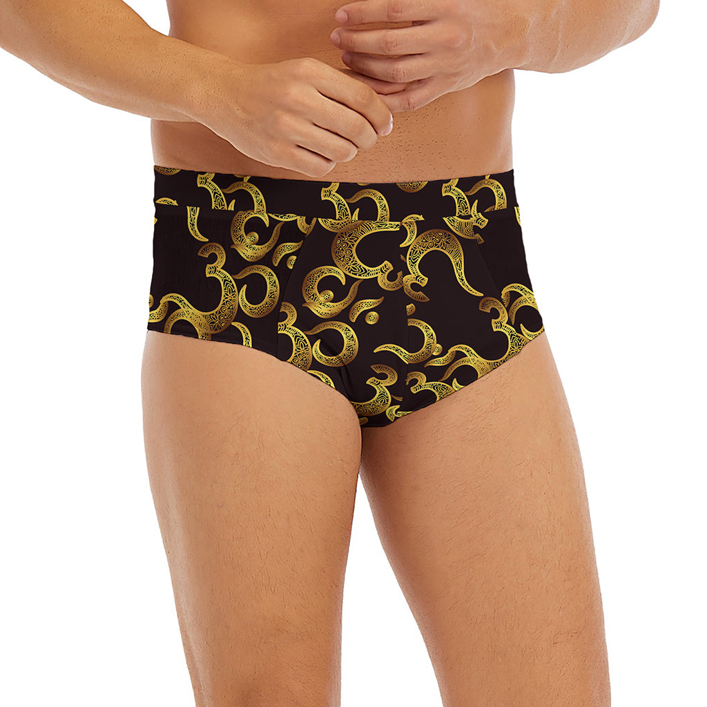 Gold Om Symbol Pattern Print Men's Briefs