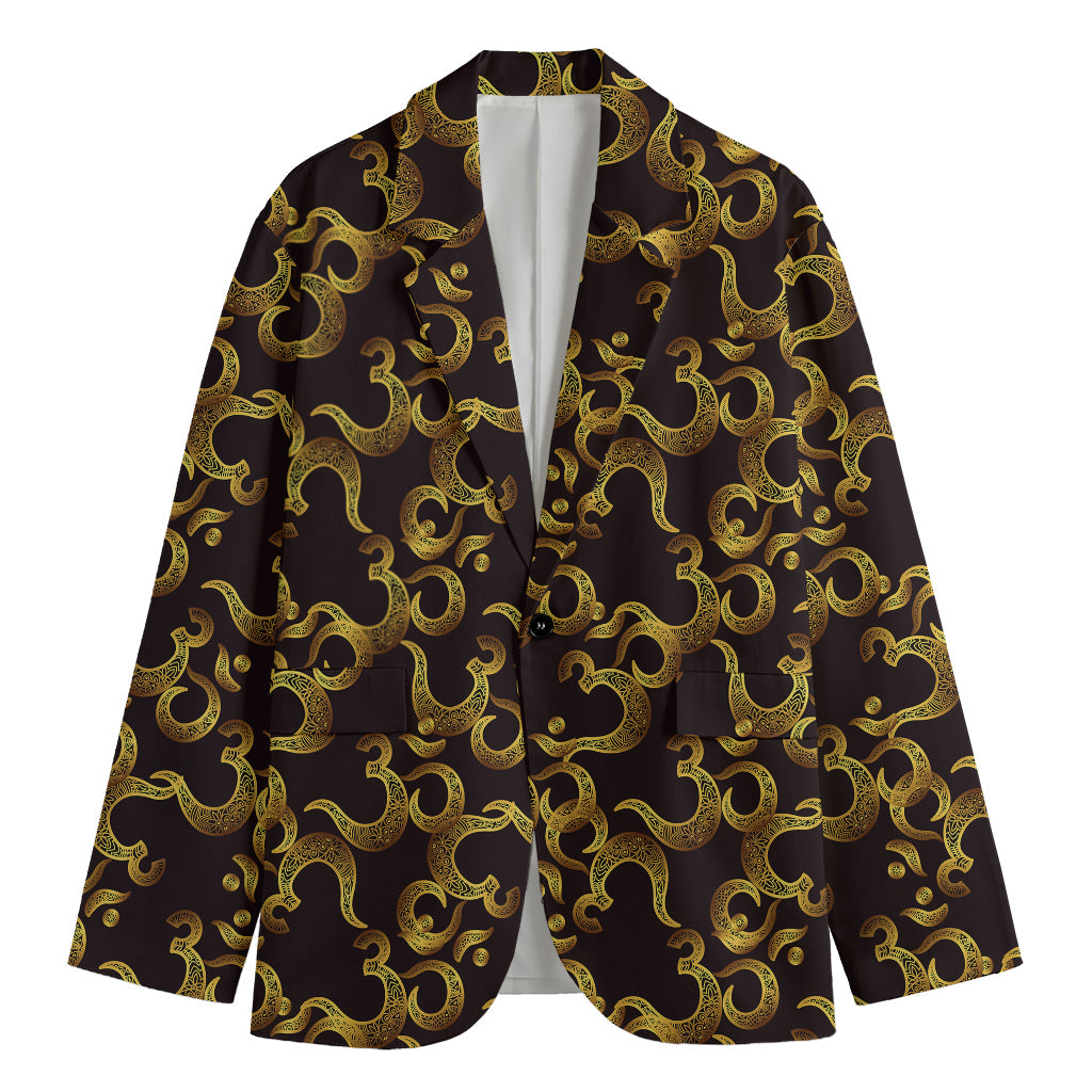 Gold Om Symbol Pattern Print Men's Cotton Blazer