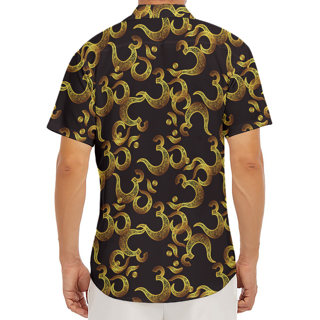 Gold Om Symbol Pattern Print Men's Deep V-Neck Shirt