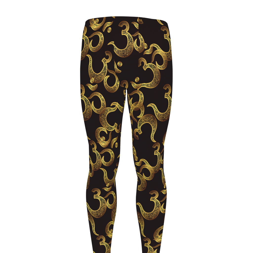 Gold Om Symbol Pattern Print Men's leggings