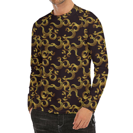 Gold Om Symbol Pattern Print Men's Long Sleeve Rash Guard