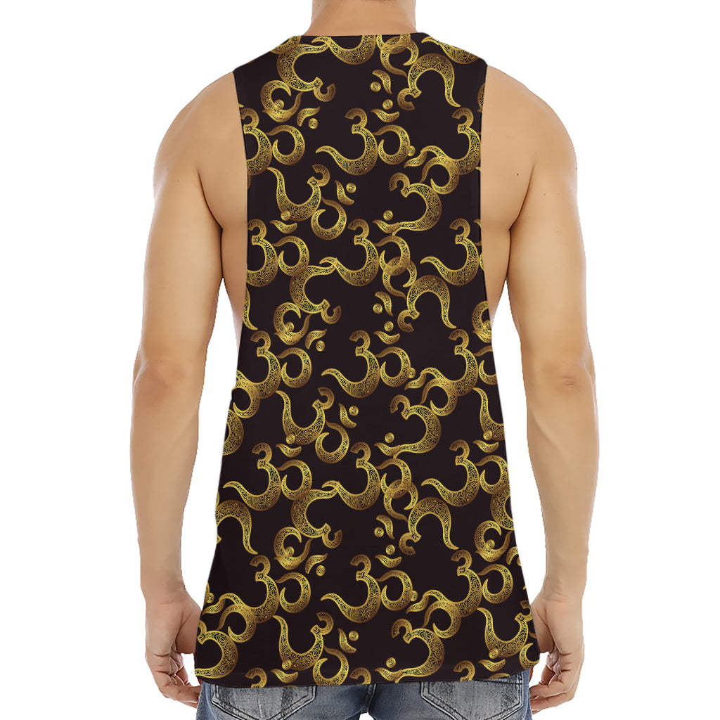 Gold Om Symbol Pattern Print Men's Muscle Tank Top