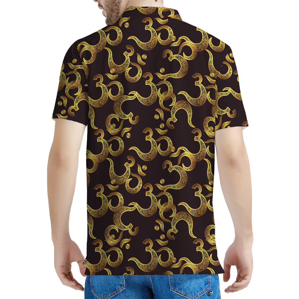 Gold Om Symbol Pattern Print Men's Polo Shirt