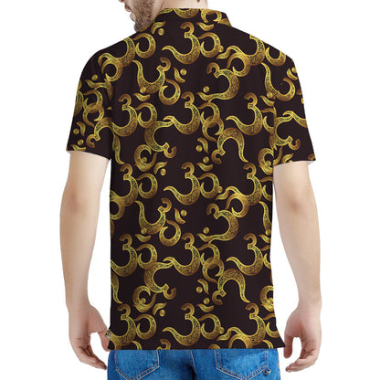 Gold Om Symbol Pattern Print Men's Polo Shirt