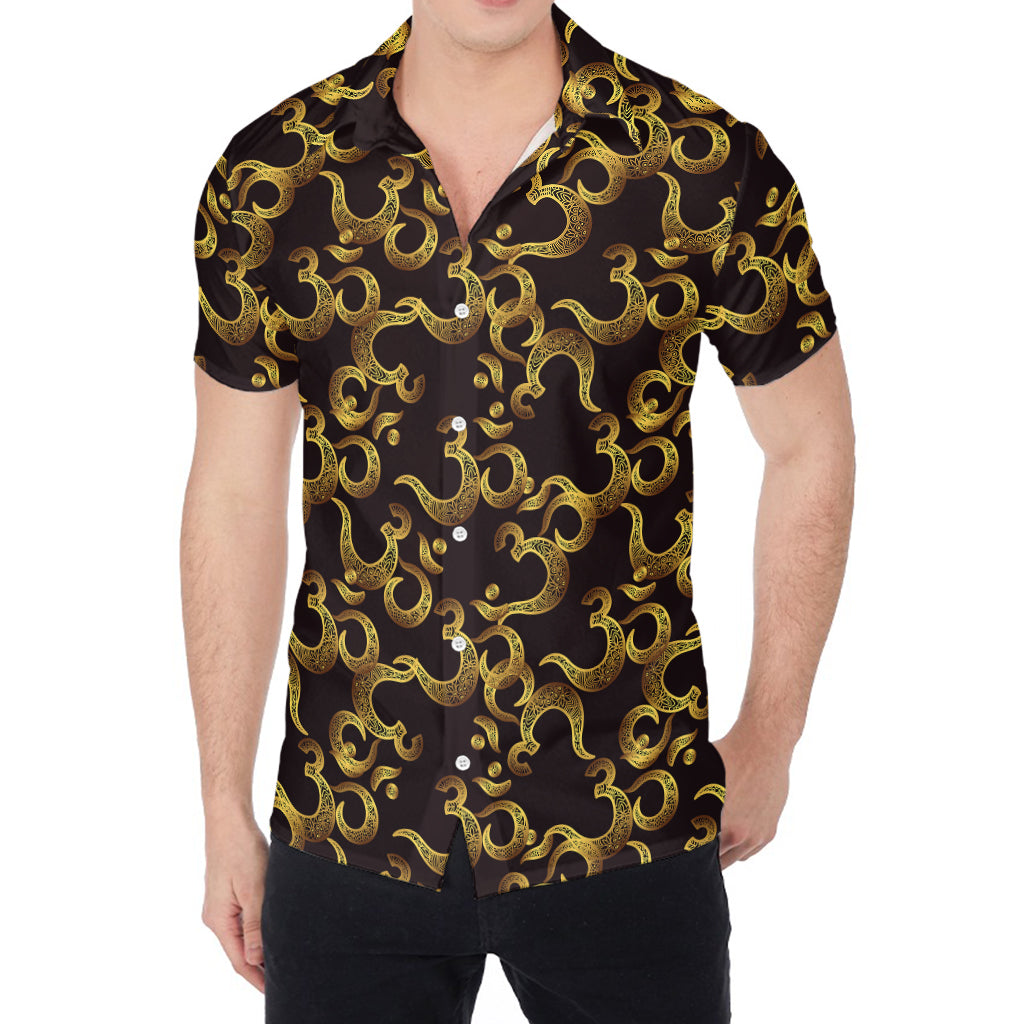 Gold Om Symbol Pattern Print Men's Shirt