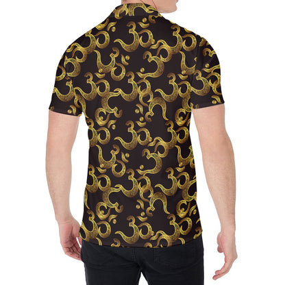 Gold Om Symbol Pattern Print Men's Shirt