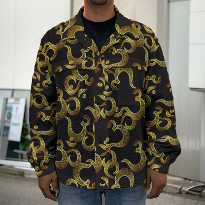 Gold Om Symbol Pattern Print Men's Shirt Jacket