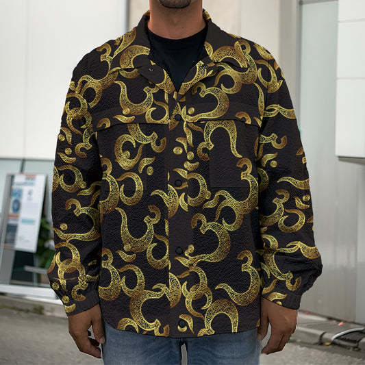 Gold Om Symbol Pattern Print Men's Shirt Jacket