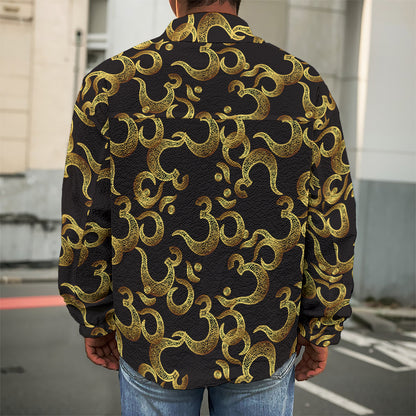 Gold Om Symbol Pattern Print Men's Shirt Jacket