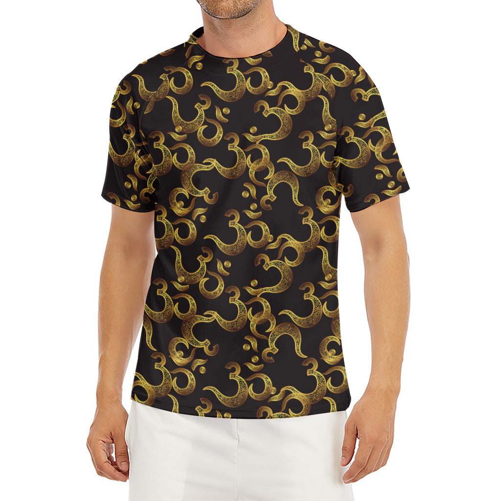 Gold Om Symbol Pattern Print Men's Short Sleeve Rash Guard