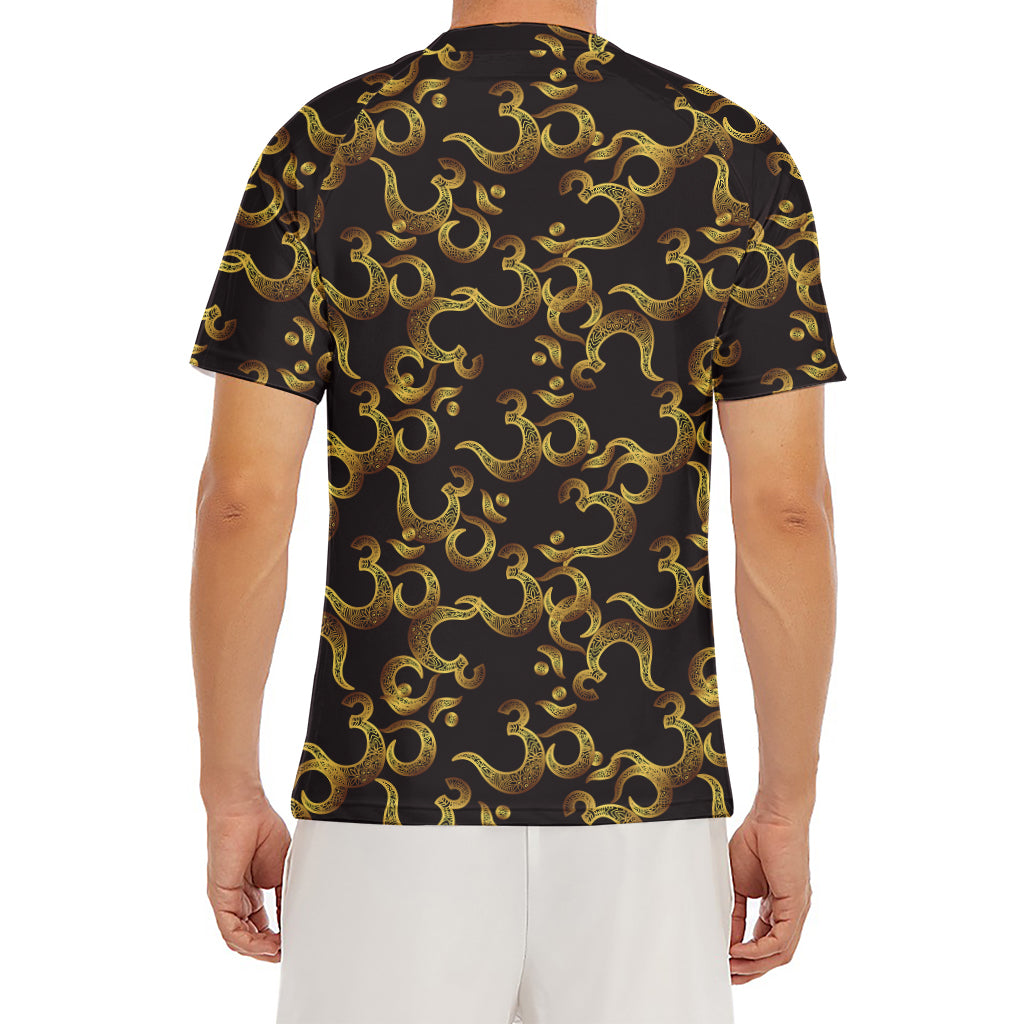 Gold Om Symbol Pattern Print Men's Short Sleeve Rash Guard