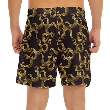Gold Om Symbol Pattern Print Men's Split Running Shorts