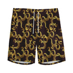 Gold Om Symbol Pattern Print Men's Sports Shorts