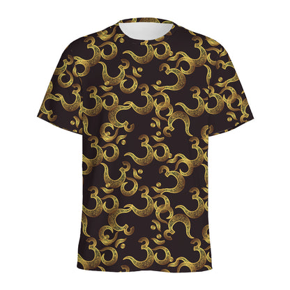 Gold Om Symbol Pattern Print Men's Sports T-Shirt