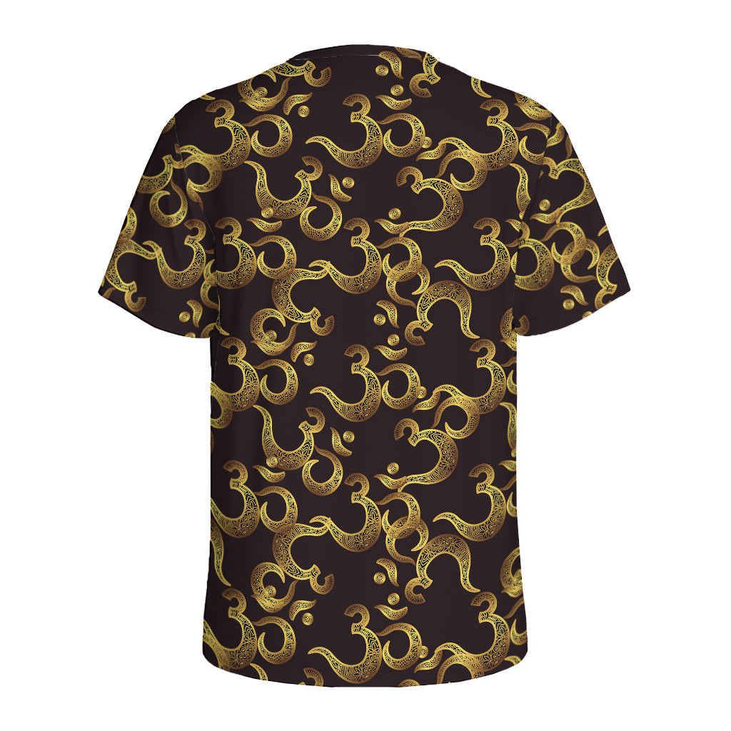 Gold Om Symbol Pattern Print Men's Sports T-Shirt