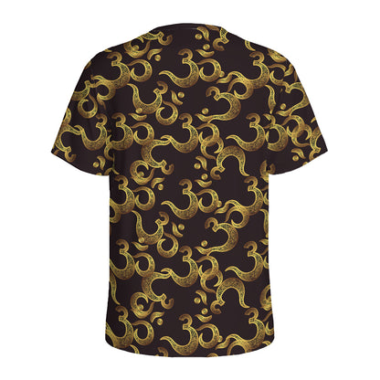 Gold Om Symbol Pattern Print Men's Sports T-Shirt