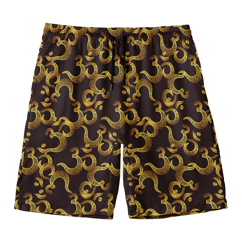 Gold Om Symbol Pattern Print Men's Swim Trunks