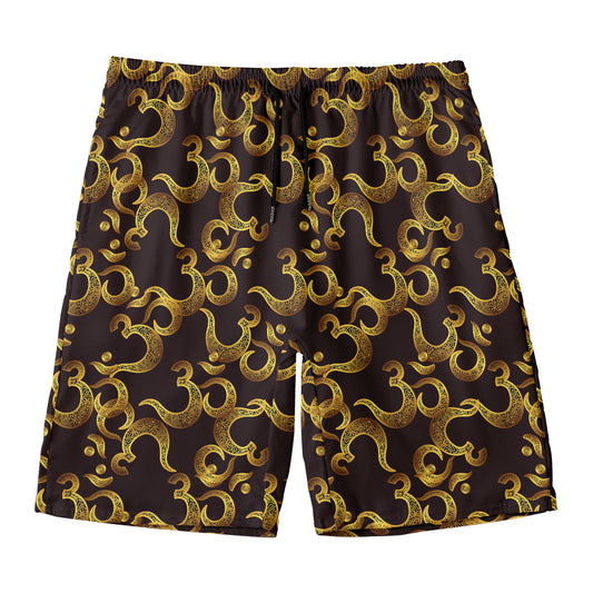 Gold Om Symbol Pattern Print Men's Swim Trunks