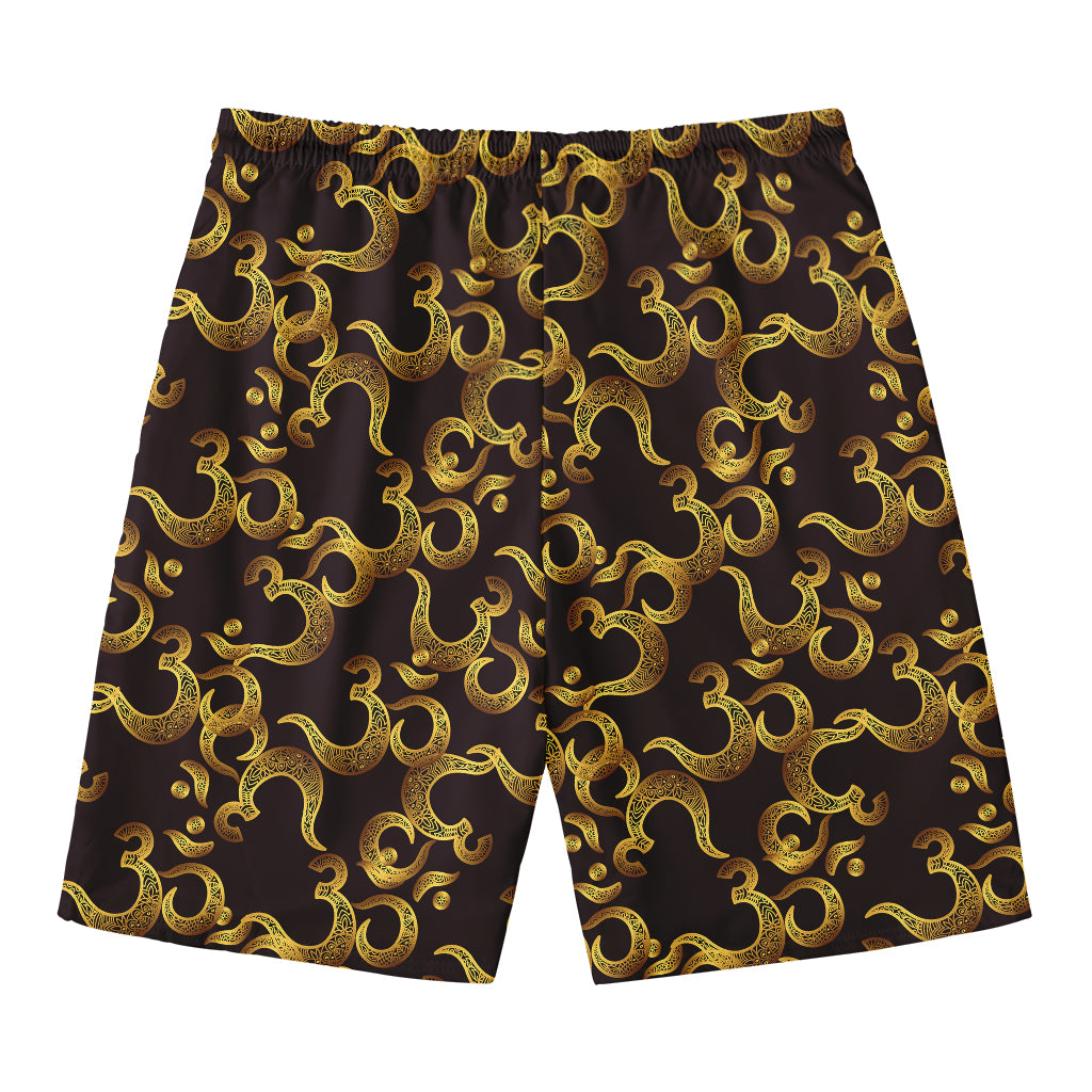 Gold Om Symbol Pattern Print Men's Swim Trunks