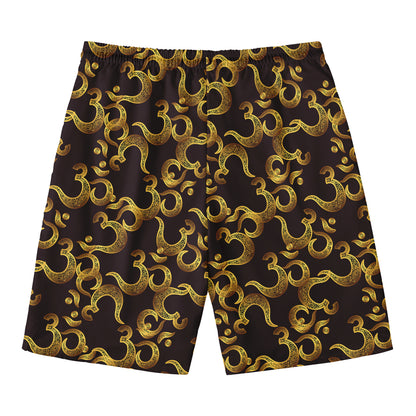 Gold Om Symbol Pattern Print Men's Swim Trunks