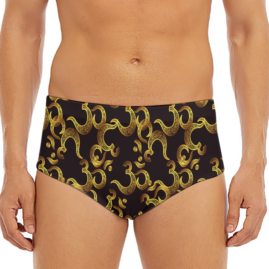 Gold Om Symbol Pattern Print Men's Triangle Swim Briefs