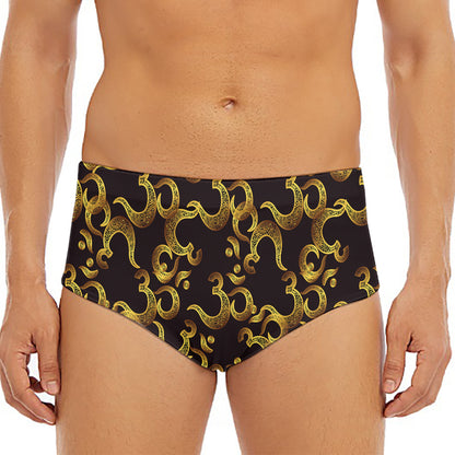Gold Om Symbol Pattern Print Men's Triangle Swim Briefs