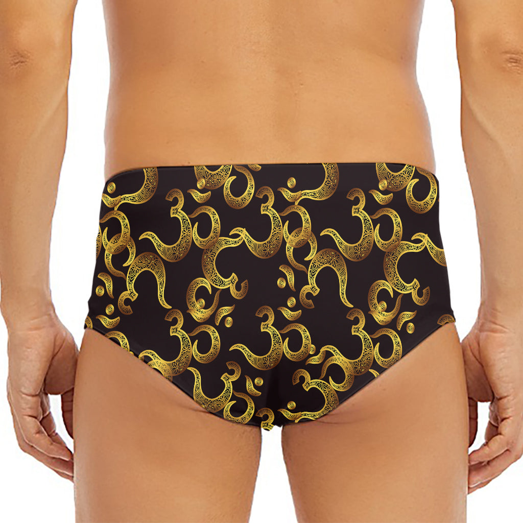 Gold Om Symbol Pattern Print Men's Triangle Swim Briefs