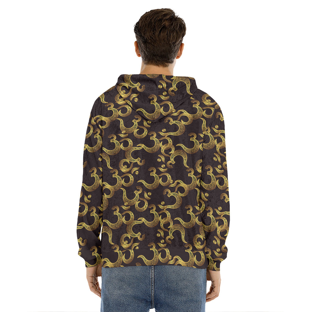 Gold Om Symbol Pattern Print Men's Velvet Pullover Hoodie