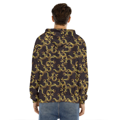 Gold Om Symbol Pattern Print Men's Velvet Pullover Hoodie