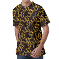 Gold Om Symbol Pattern Print Men's Velvet T-Shirt