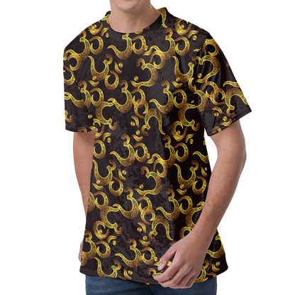 Gold Om Symbol Pattern Print Men's Velvet T-Shirt