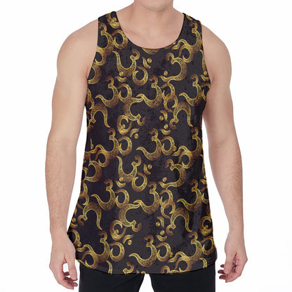 Gold Om Symbol Pattern Print Men's Velvet Tank Top