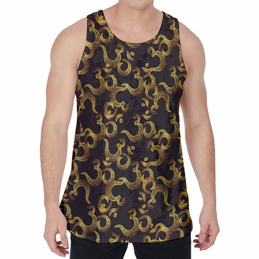Gold Om Symbol Pattern Print Men's Velvet Tank Top