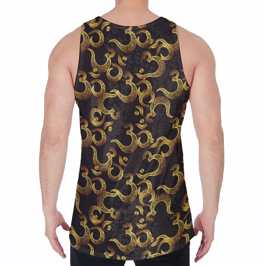 Gold Om Symbol Pattern Print Men's Velvet Tank Top