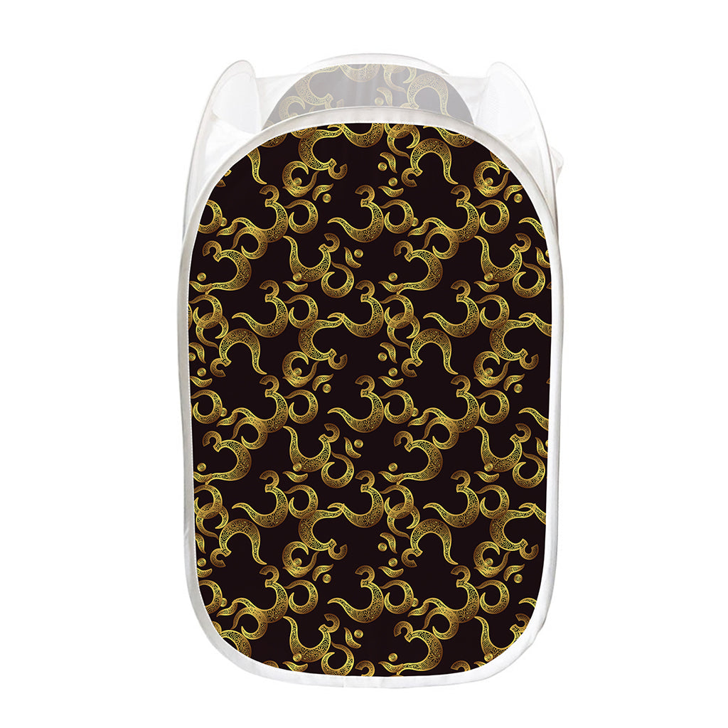 Gold Om Symbol Pattern Print Mesh Laundry Hamper