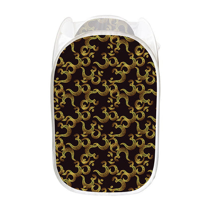 Gold Om Symbol Pattern Print Mesh Laundry Hamper