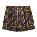 Gold Om Symbol Pattern Print Mesh Shorts