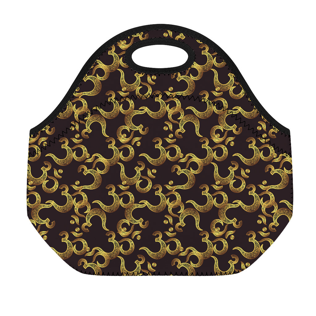 Gold Om Symbol Pattern Print Neoprene Lunch Bag