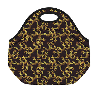 Gold Om Symbol Pattern Print Neoprene Lunch Bag