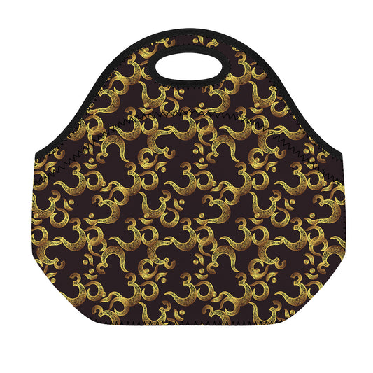 Gold Om Symbol Pattern Print Neoprene Lunch Bag