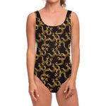 Gold Om Symbol Pattern Print One Piece Swimsuit