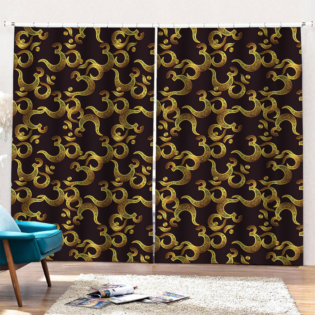 Gold Om Symbol Pattern Print Pencil Pleat Curtains