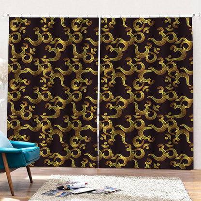 Gold Om Symbol Pattern Print Pencil Pleat Curtains