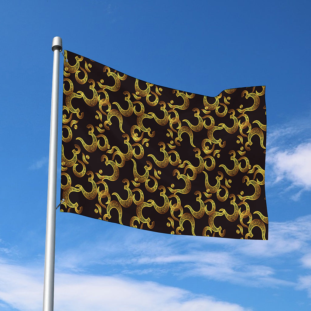 Gold Om Symbol Pattern Print Polyester Flag